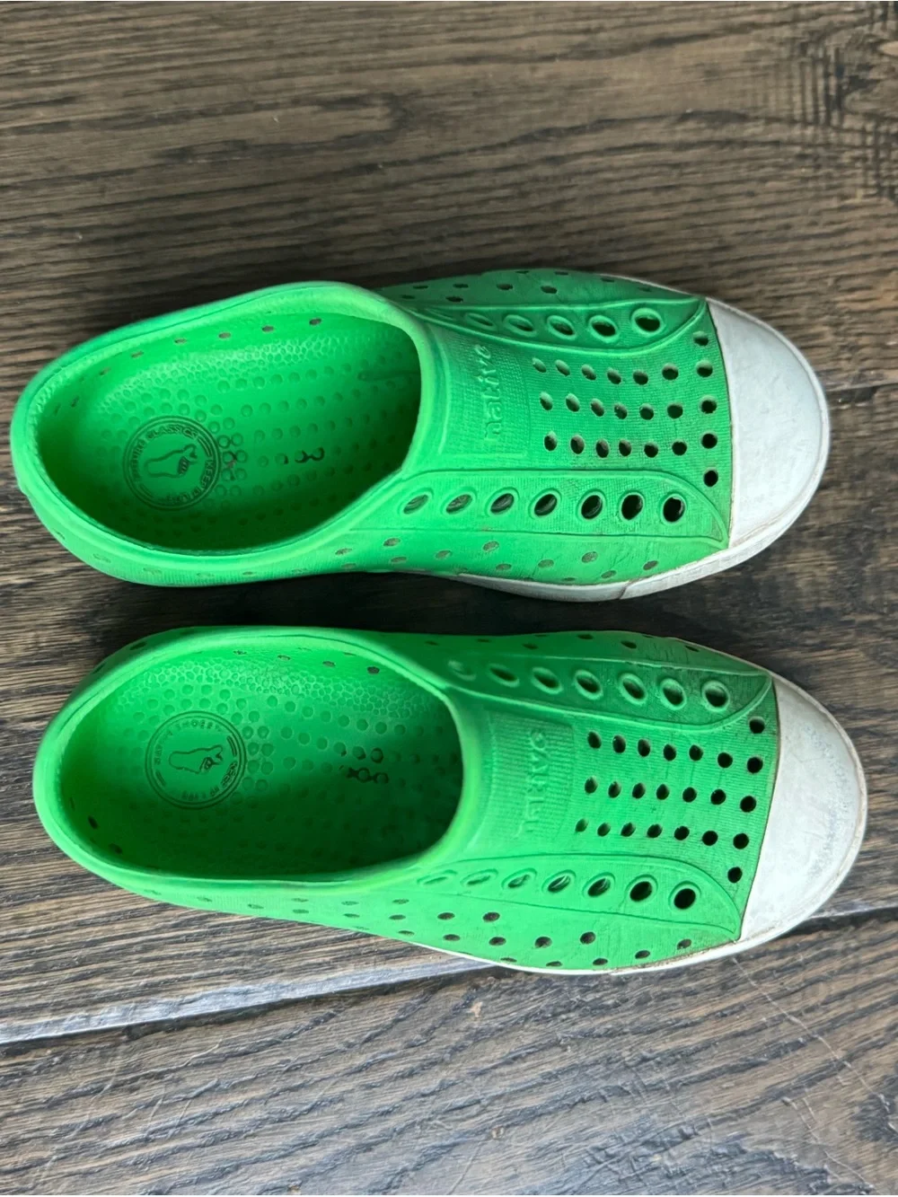 Native Kids Bright Green Slip-On Water Shoes with White Toe